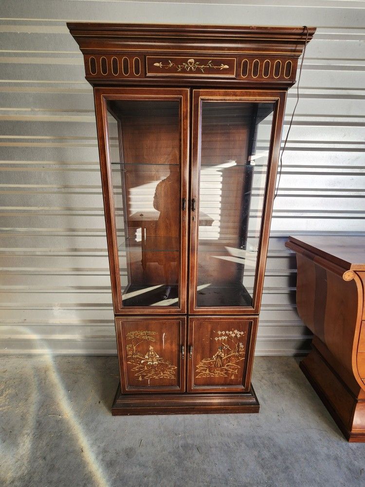 Chinoiserie Hand Painted Lighted Curio Cabinet