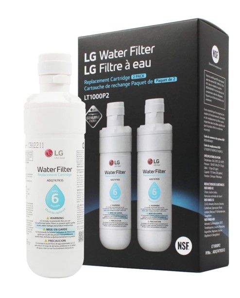 LG LT1000P2 6-Month / 200 Gallon Refrigerator Replacement Water Filter, Reduces Chlorine, 2 Count (Pack of 1), White.