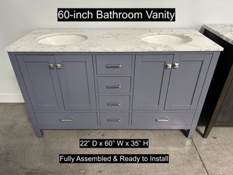 60" Bathroom Vanity with Engineered Carrara Countertop & Solid Wood & Plywood Cabinet  # 3500