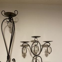 Vintage 1990’s Wrought Iron 3 Tiered Candle Holder with Organic Crystal Inserts