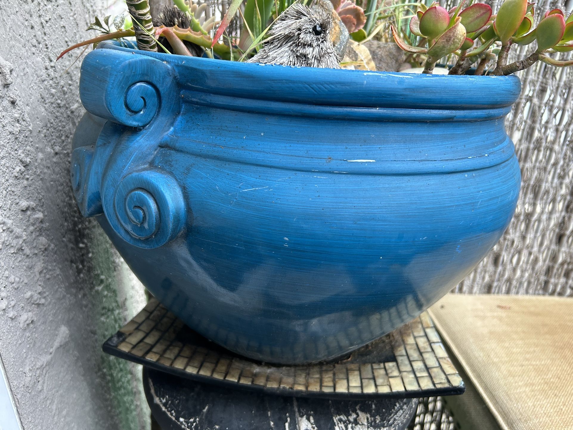 Large Ceramic Blue Planting Pot