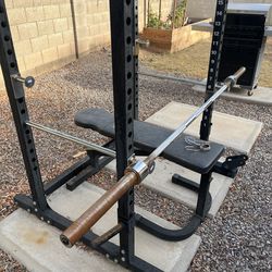 Squat Rack, Curl Bar and Weights