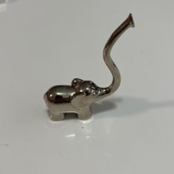 Elephant VGT Ring Jewelry Holder  SilverTone Used,  Rhinestone Eyes 3.5” X 2.5”