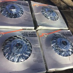 4 New In Box Metal 13” Wire Wheel Hub Covers Chrome