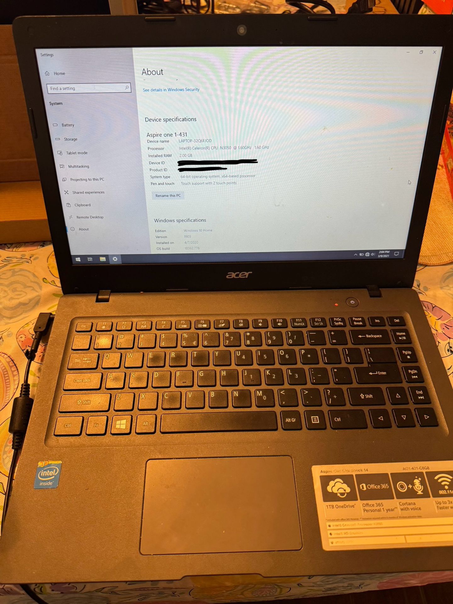 Acer Aspire One Cloudbook 14”