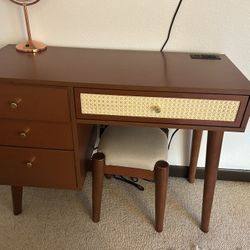 Boho Walnut Rattan Vanity 