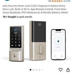 eufy Security Smart Lock C220, Fingerprint Keyless Entry Door Lock, Built-in Wi-Fi, App Remote Control, Front Door Smart Deadbolt, IP53 Waterproof, 8-