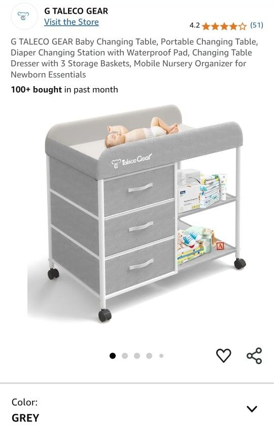 G TALECO GEAR Baby Changing Table, Portable Changing Table, Diaper Changing Station with Waterproof Pad, Changing Table Dresser with 3 Storage Baskets