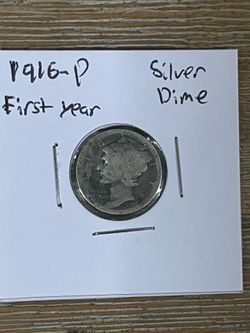 silver dime mercury 1916-p first year