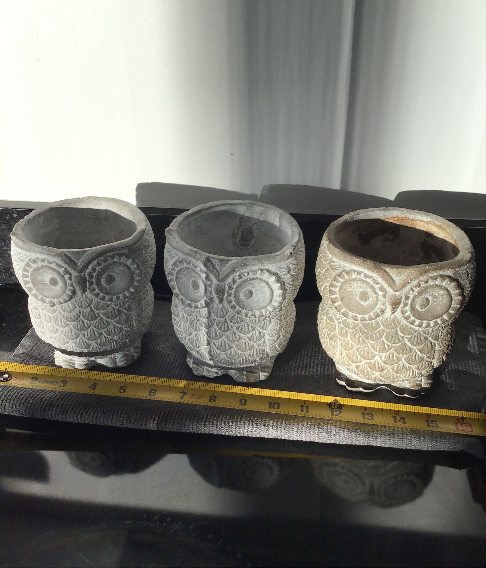 Ceramic owl white grey flower plant pot w drain