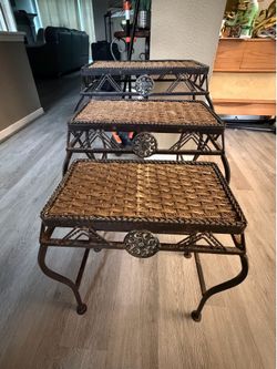 MUST GO- Make Offer- Moving- Vintage Wrought Iron Nesting Tables – Set of 3 – Bronze Finish