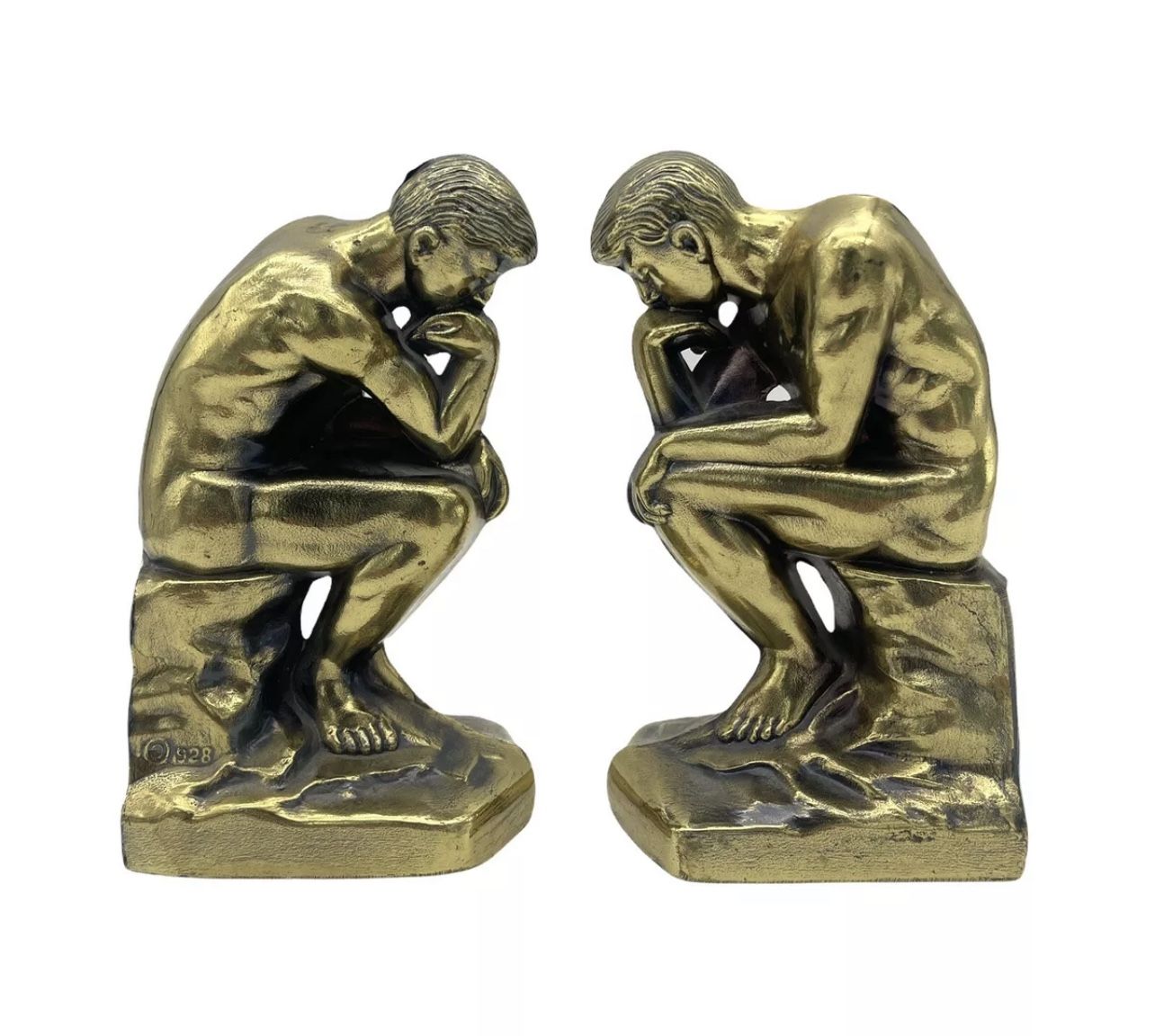 Vintage 1928 RODIN THE THINKER cast brass bookends 7” Stamp SCC 7276