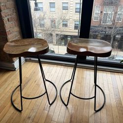 Pair Of Wooden West Elm Bar Stools 