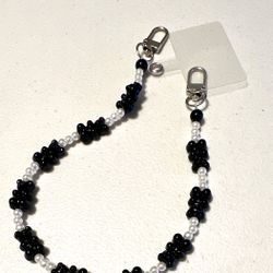 Phone Chain strand with black gummy bear beads and white pearl beads