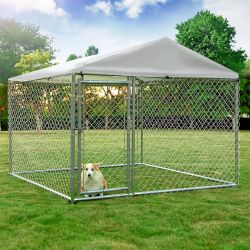Outdoor Large Dog Kennel, Heavy Duty Dog Cage Pet House Galvanized Steel Fence Dog Playpen Puppy Exercise Pen Dog Run Cage w/UV & Waterproof Cover and