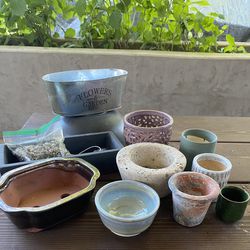 Collection Of 11 Small Planter Pots Succulents Garden Bonsai