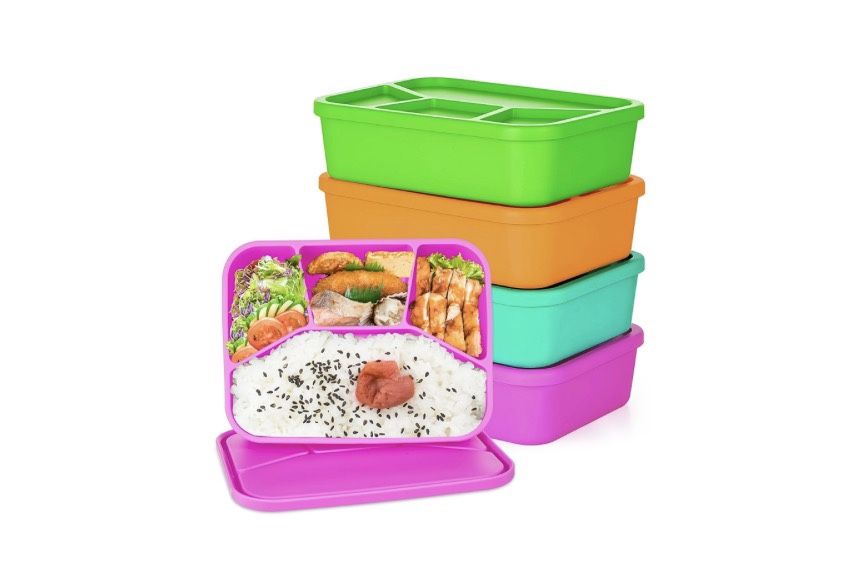 (9999-121) Ziliny 4 Pcs Silicone Bento Box Reusable Lunch Container Smooth Leak Proof Lunch Box Rectangle Bento Boxes for Adult Work Travel Food Meal