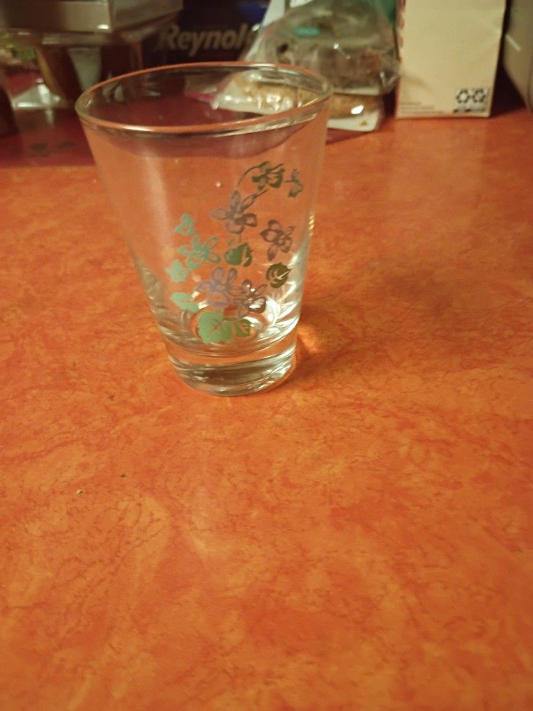 Floral Glass Tumbler Aqua Purple Green firm price $5 bucks pick up only 865 Ellsworth avenue right off of East Livingston avenue Columbus Ohio 43206
