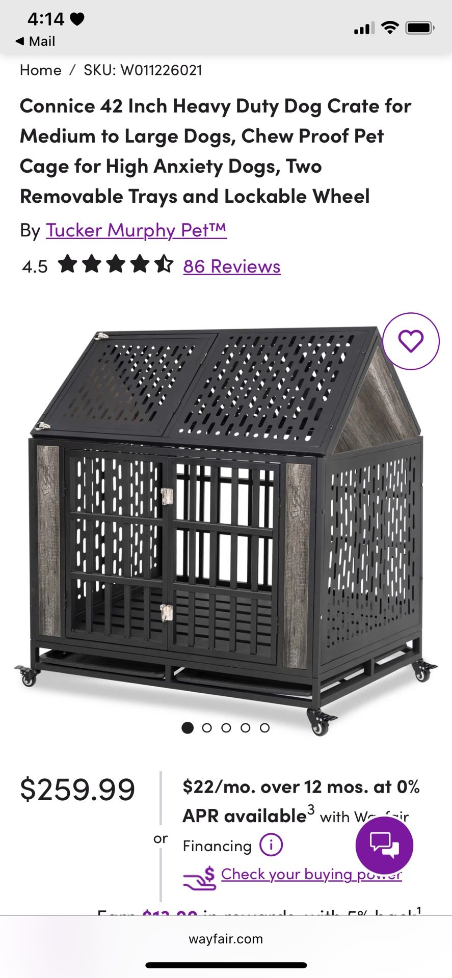 CONNICE 42” Heavy duty Crate For Med/Lrg Dogs