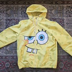 SpongeBob Windbreaker Rain Hooded Jacket Large NEW