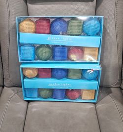 2 New Pier 1 Garden Lights String 10 Paper Lanterns Multi-Color