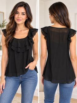 Women's Black Ruffle Blouse – Fits Medium