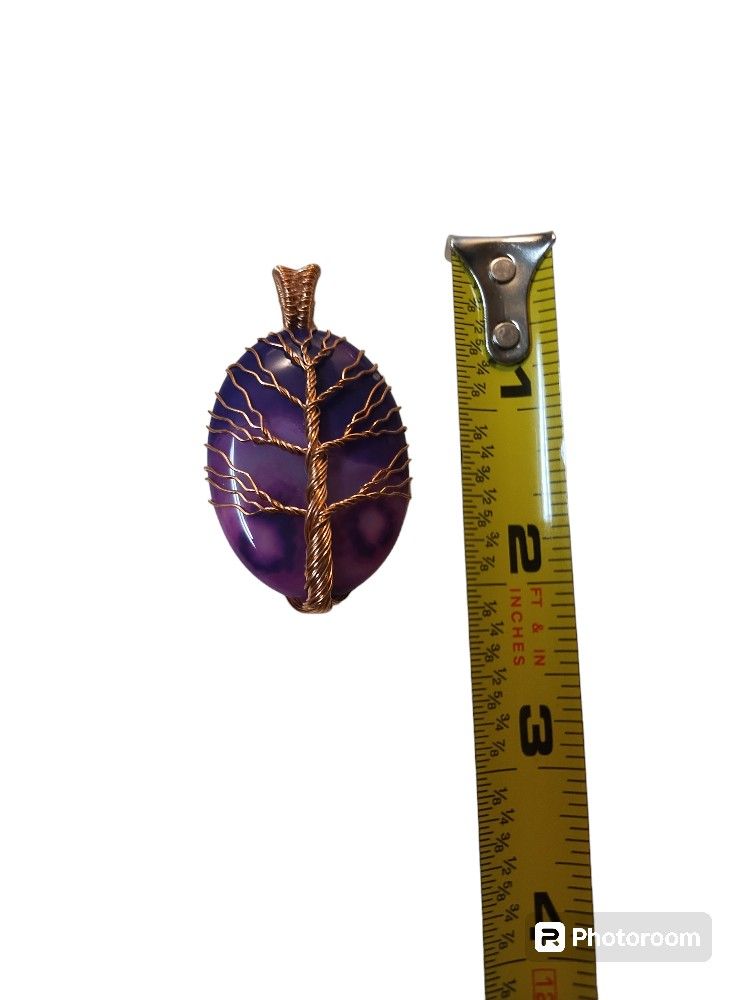 Tree Of Life Purple Flash Copper Wrapped Handmade Pendant