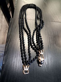 Vintage 1970s Gay Boyer NY Black Enamel & Crystal Jaguar Statement Necklace
