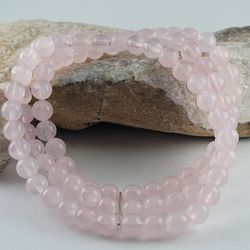 ❤️925 Fancy Sterling Silver and Natural Rose Quartz Beaded 3-Row Stretch Bracelet!/ Pulsera de Plata y Cuarzos Naturales! 👌🎁ya 