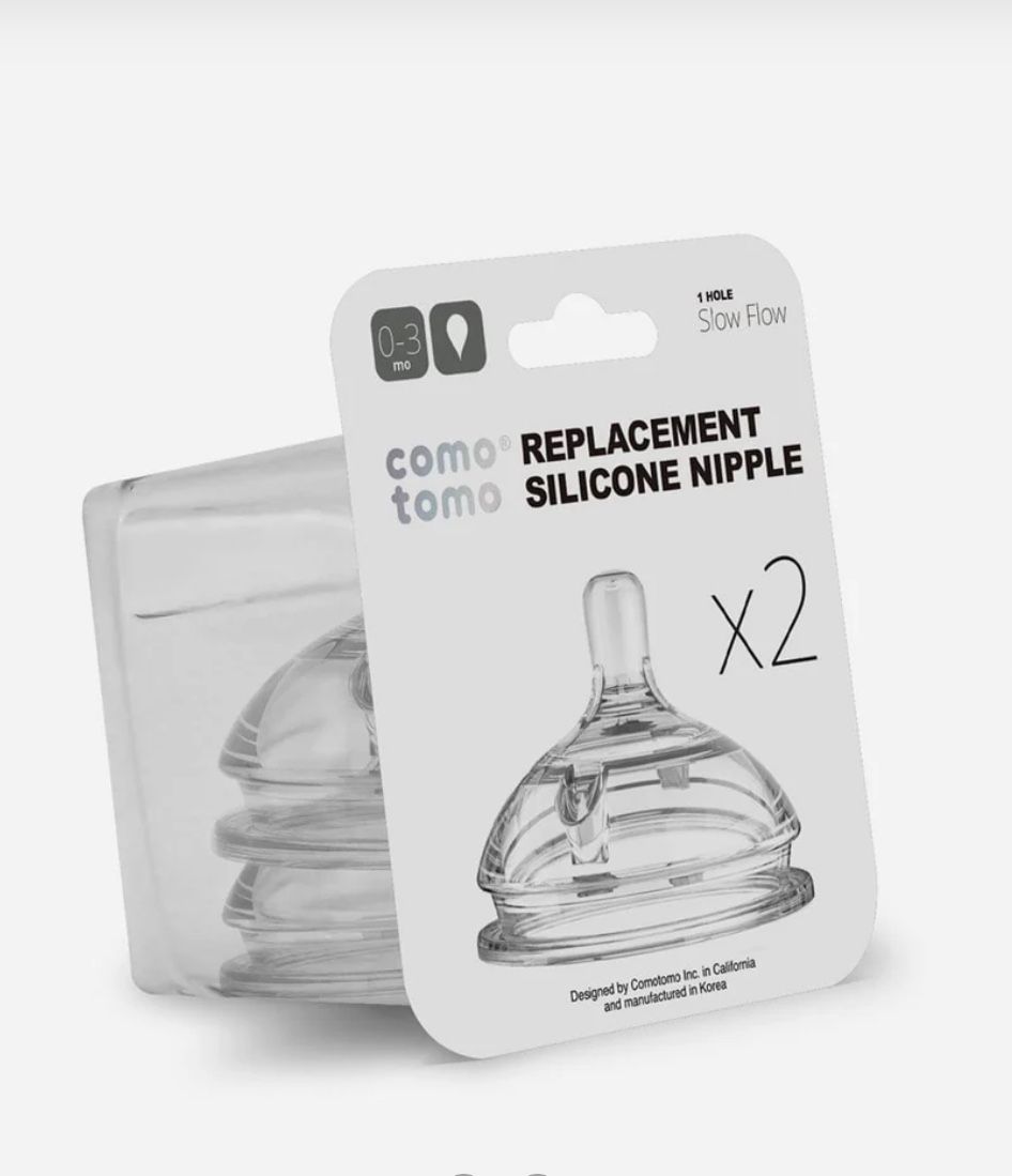 Comotomo Silicone Replacement Nipple, Slow Flow, 0-3 Months, 2 Count (Pack of 1)