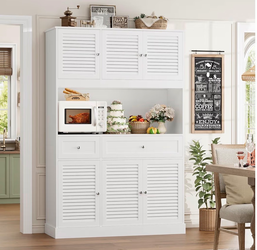 71" Tall Kitchen Pantry Cabinet with Spacious Countertop, 47.2" Wide Kitchen Hutch with Coffee Bar, Farmhouse Shoe Storage Cabinet for Entryway, White