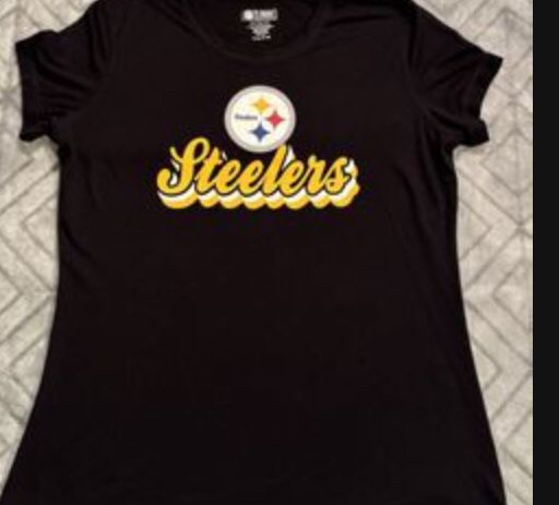 Woman’s Lg Pittsburgh Steelers Short Sleeve Sleepwear Shirt Black/Yellow 19x26 