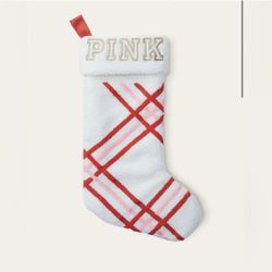 Victoria's Secret PINK Christmas Holiday Stocking Red White & Pink NWT