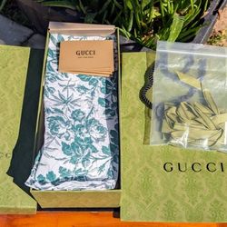 Gucci (empty) Green Embossed Shoe Box (12.5" x  5.5" x 4") + Ppr Shopping Bag, Ribbon & COA