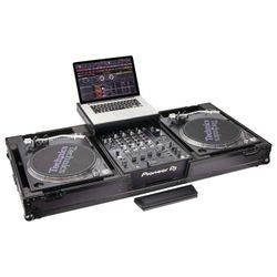Odyssey FZGSLBM12WRBL Black Low Profile 12″ Format DJ Mixer and Two Battle Position Turntables Flight Coffin Case with Wheels and Glide Platform