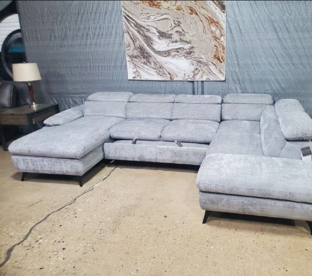 Beautiful Gray Sleeper Sectional With Storage (New)