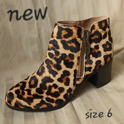 New ROWAN Leopard Print Ankle Boots; Size 6