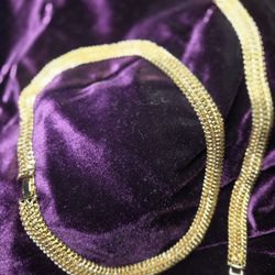 Thick Double Herringbone Necklace With Bracelet 
