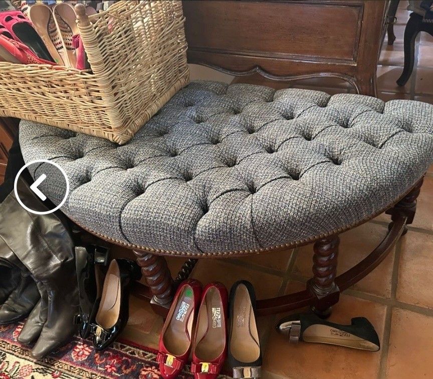Ottoman Vintage Half Round Bench With Barley Twist Legs