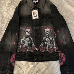 Lizoy Skull & Roses Denim Jacket 