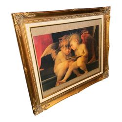 Two Cherubs Framed Art Work Home Decor Gold Renaissance Era Sistine Madonna 25in