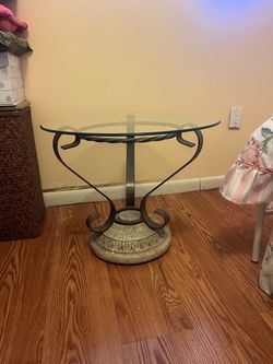 Round Glass Top End Table with Iron Base