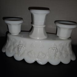 Westmoreland Paneled Grape Candleabra 3 Light Milk Glass 