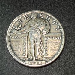 1918 STANDING LIBERTY QUARTER AU.+  SILVER 90%! This coin is AWESOME!