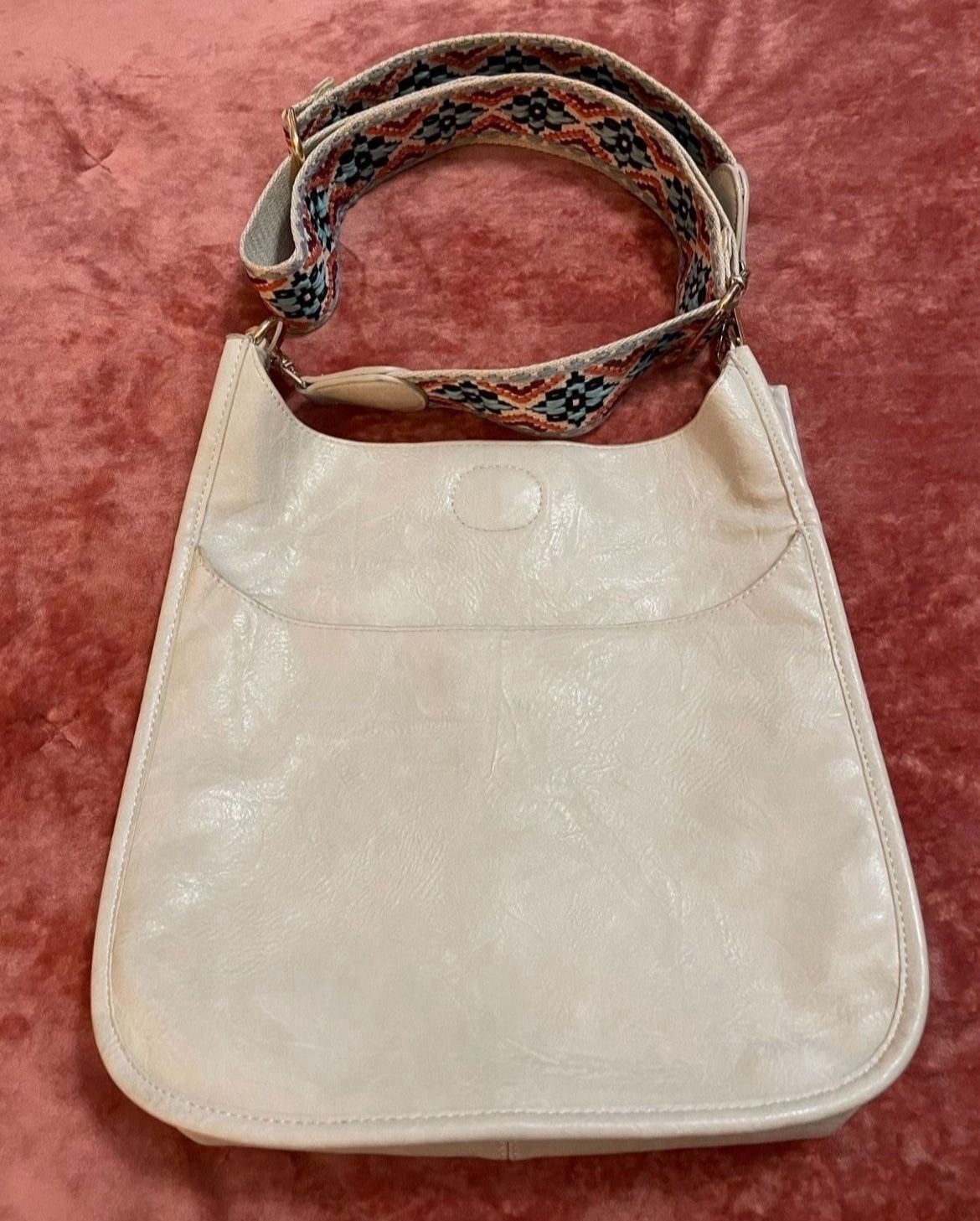 Ahdorned Classic Vegan Leather Messenger Bag in Cream Color