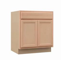 Hampton Bay Recessed Panel 30 in. W x 24 in. D x 34.5 in. H Assembled Sink Base Kitchen Cabinet in Unfinished