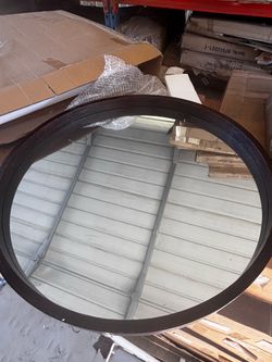 30inch Dark Wood Finish Circular Mirror