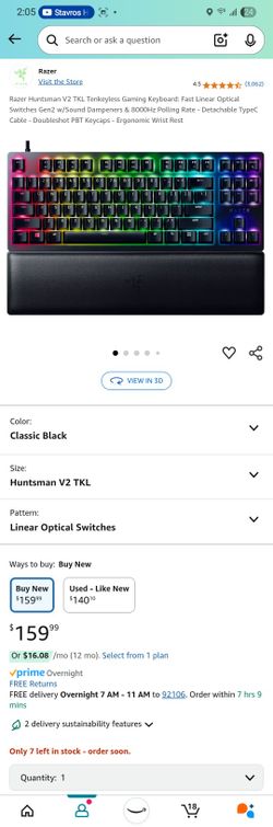 Razer Huntsman V2 TKL Gaming Keyboard: Fast Linear Optical Switches Gen2 w/Sound Dampeners & 8000Hz Polling Rate