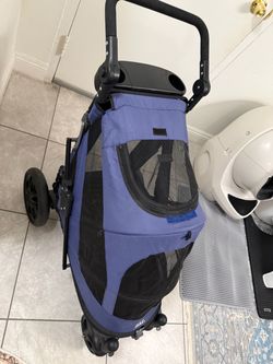 Blue Pet Stroller with Mesh Windows