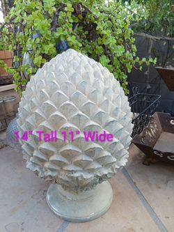 Large Pineapple Garden Finial. Looks like Cement, it is Polyresin. It is pretty heavy